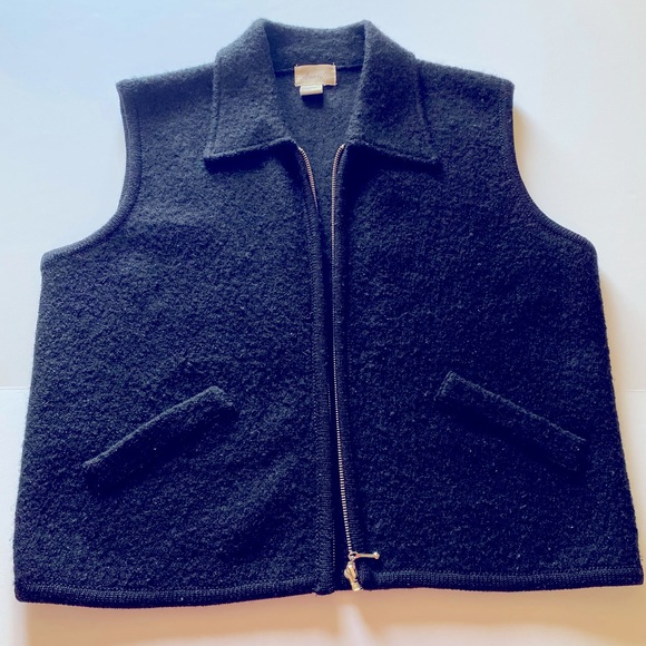 100% Wool Women's Zip Up Vest Black  | Size M/L - Picture 1 of 9